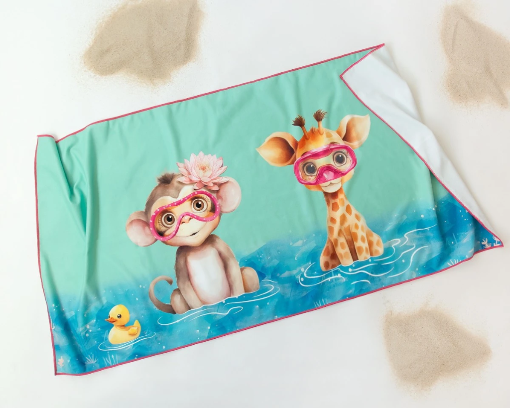 TOALLA MICROFIBRA KioKids 75 X 150cm (Turquesa Mono&Girafa)